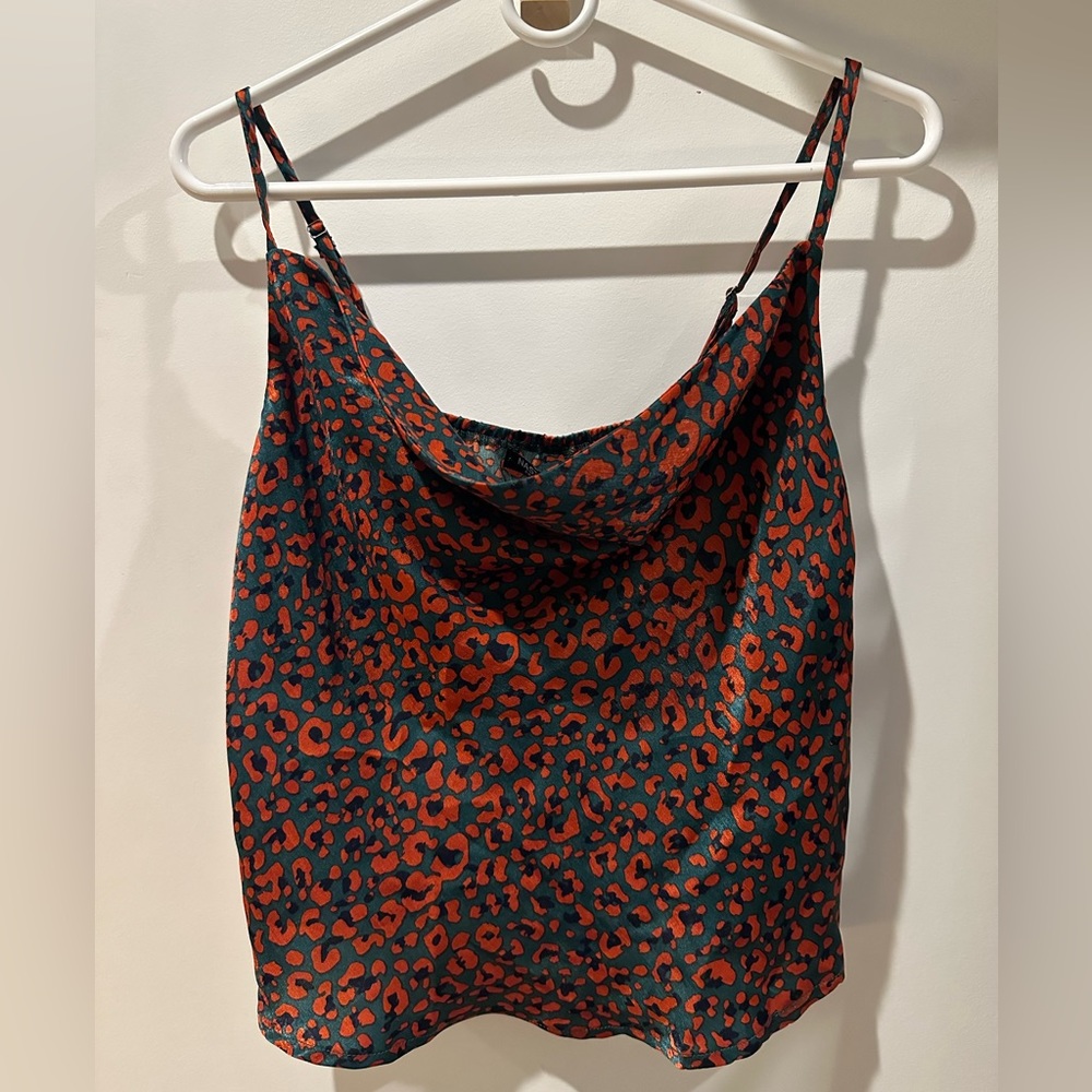 Nastygal cowl neck cami top leopard print